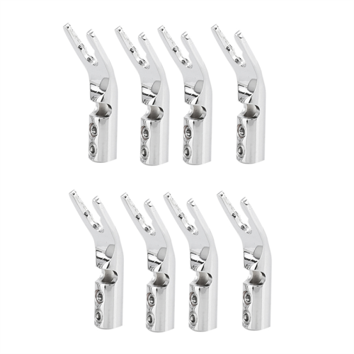 Screw Fork HiFi Speaker Spade Connector Plugs-Silver