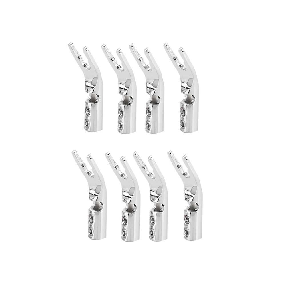 Screw Fork Hifi Speaker Spade Connector Plugs- Silver 4853226369668