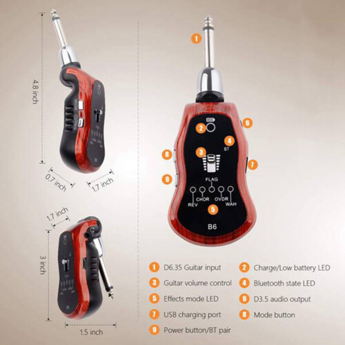 Ενισχυτής κιθάρας B6 Δέκτης Bluetooth Επαναφορτιζόμενος για κιθάρα 1