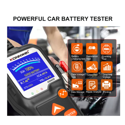 KW650 6V-12V bilbatteritestare 100-2000CCA 2