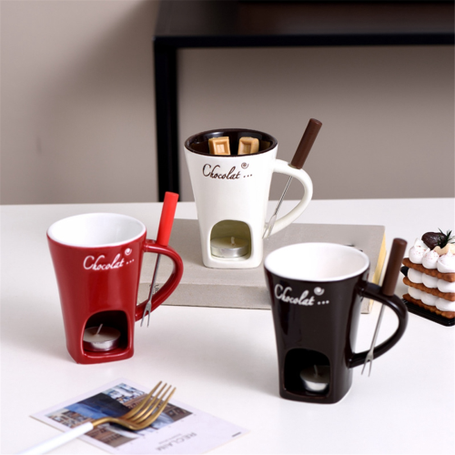 Fondue Mug Set Chocolate Cheese Milk Cream Making Set Red 2