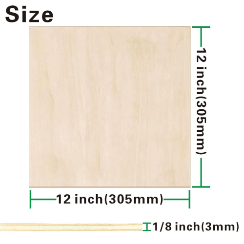 Pacote com 12 folhas de tília, folhas de compensado de 12x12x1/8 polegadas, tília de 3 mm 1