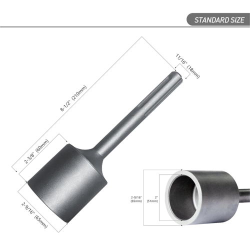 Acessório para driver de poste T SDS Max, cabeça de 2 polegadas de diâmetro 2