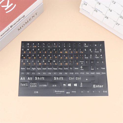 Adesivos para teclado russo com layout de letras, letras brancas 2