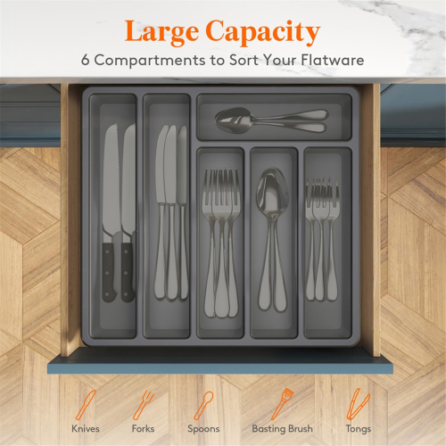 Silverware Organizer with Lid,Covered Utensil Tray Gray 2