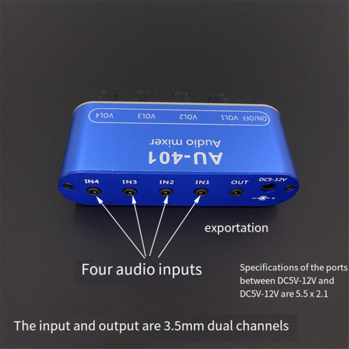 Στερεοφωνικός μίκτης ήχου DC 5V-12V AU-401 4 είσοδοι και 1 έξοδος ξεχωριστά 2
