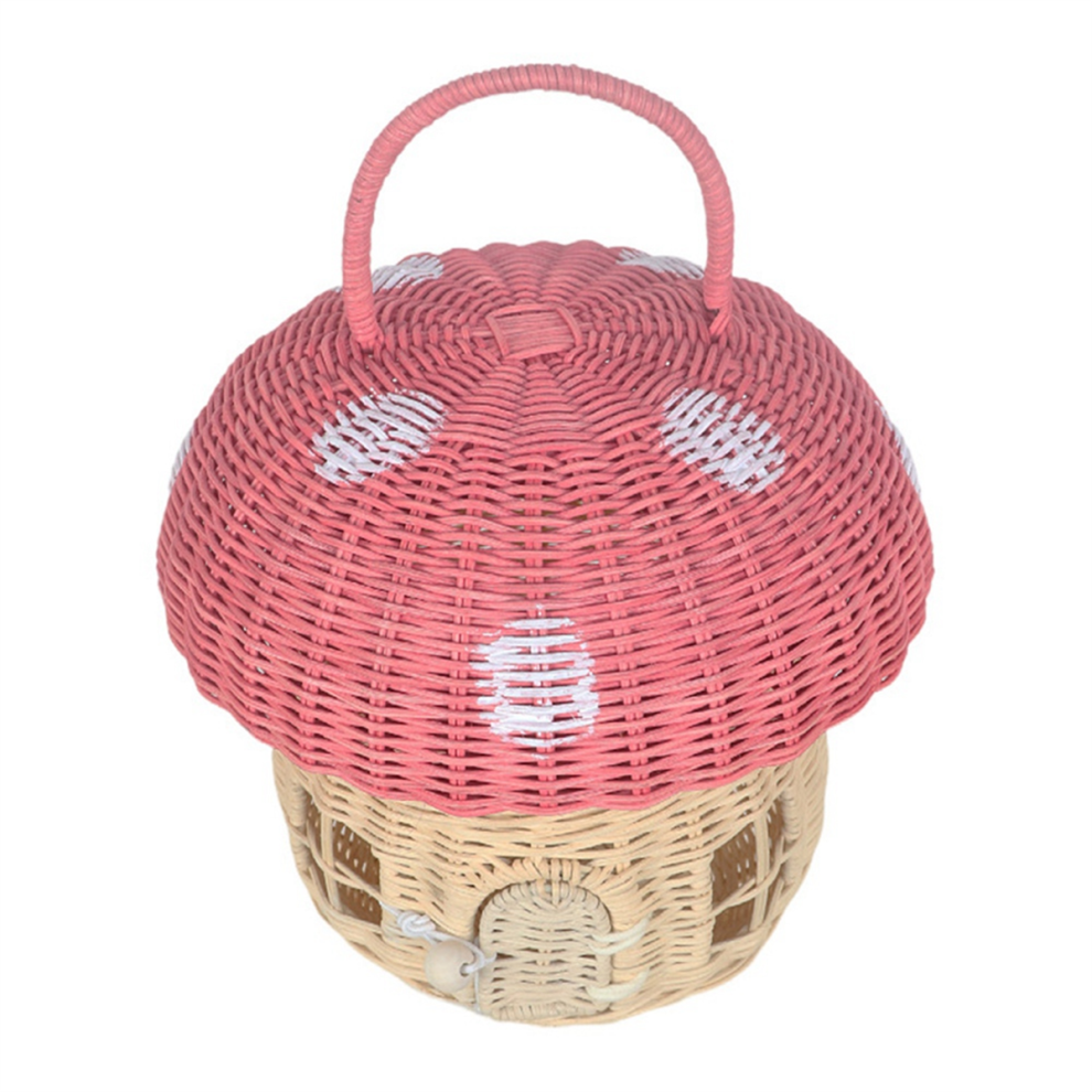 Aufbewahrungskorb Aus Rattan In Pilzform – Handgefertigt, Rosa-image