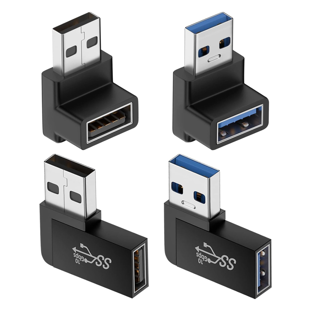 4 Pack Usb 3.0 Adapter Vertical Up And Down Angle, Usb Male To Female 4851292821684