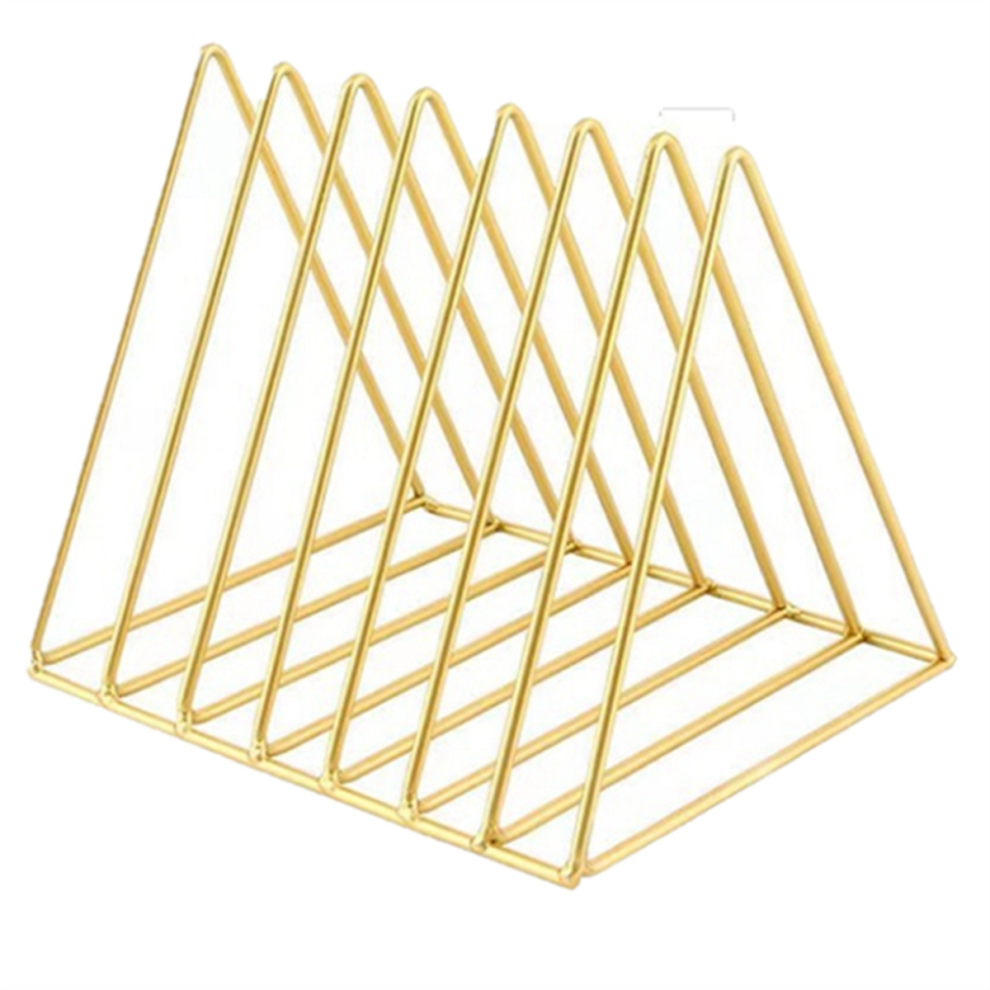 Support de rangement triangulaire pour livres de bureau, étagère dorée