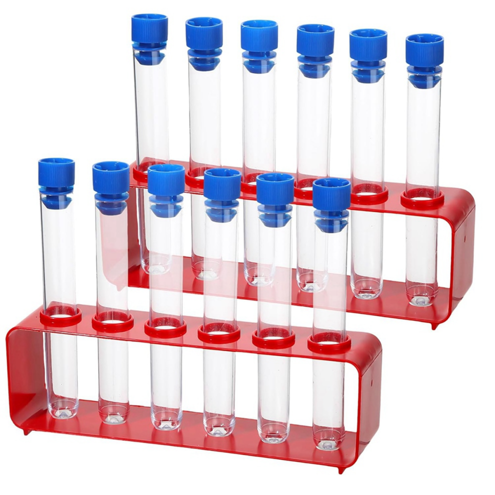 2 Sets 15x100mm Plastic Test Tubes with Caps and 6 Holes Holder Rack-image-OPC-PGZ6JR2-NEW