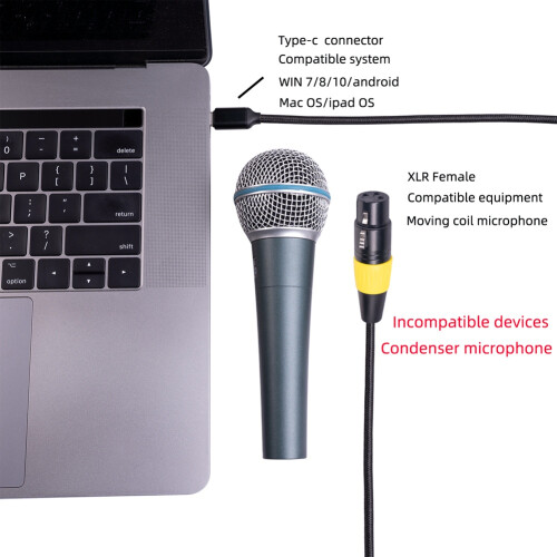 USB C till XLR hona-kabel datorljud-datakabel 2 meter 2