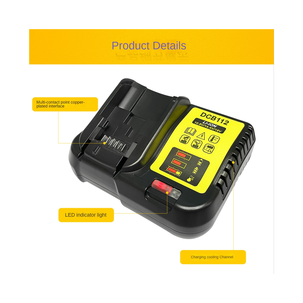 Chargeur de batterie au lithium DCB112 pour prise UE 10,8 V, 12 V, 14,4 V, 18 V