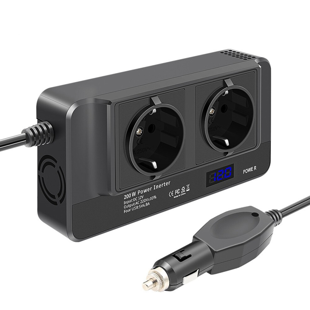 200W Car Inverter, Voltage Converter 12V To 220V With Lcd, (Eu Plug) 4851870011377