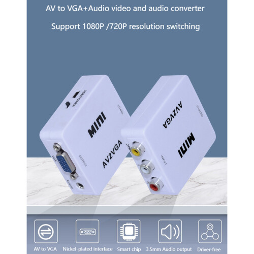 AV () till VGA Audio Video Converter, stöder upplösning 1080P / 720P 2