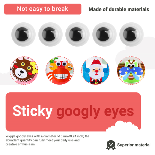 1000 τεμάχια αυτοκόλλητα μάτια Googly Eyes για χειροτεχνίες DIY 6 χιλ. 2