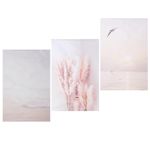 3Pcs Beige Grass Sunset Beach Palm Tree Canvas Painting 1