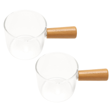 2 st. transparent glas med trähandtag, gräddkanna. 100 ml