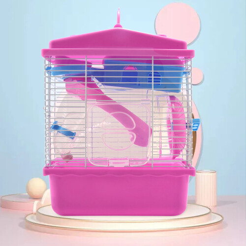 Gaiola para hamster com claraboia e casa de duas camadas rosa 2