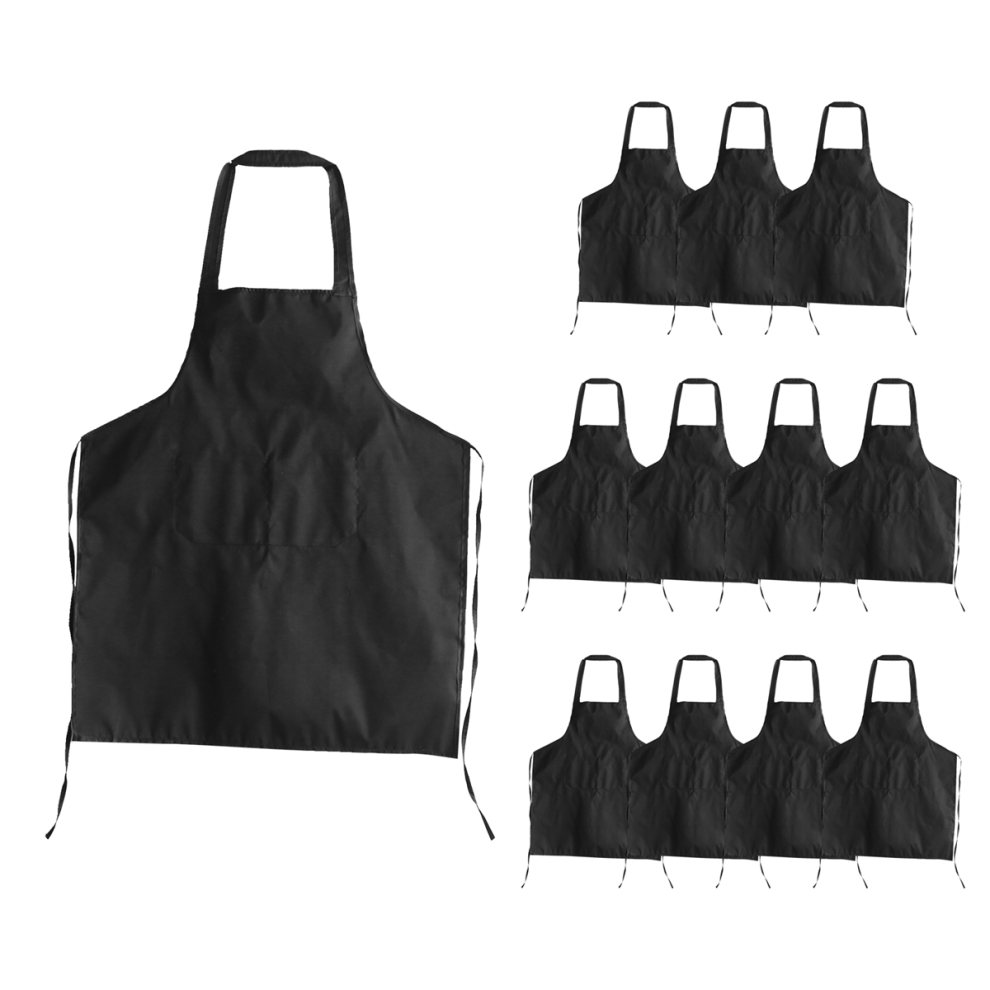 Photos - Safety Equipment Merkloos 12 Pack Bib Apron - Unisex Black Apron with 2 Roomy Pockets 