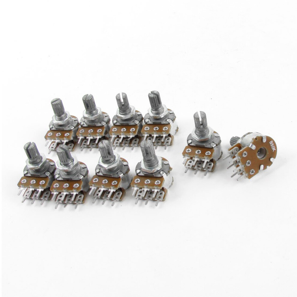 10Pcs Dual Linear Knurled Shaft Potentiometer 50K Ohm B50k 4852257263341