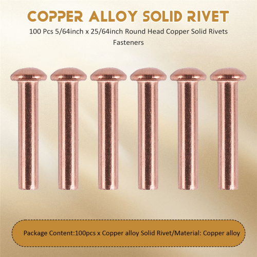 100 Pcs 5/64inch x 25/64inch Round Head Copper Solid Rivets Fasteners 2