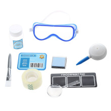 Conjunto de impressões digitais, experimentos de detetive, brinquedo com carimbos, lupa e pincel