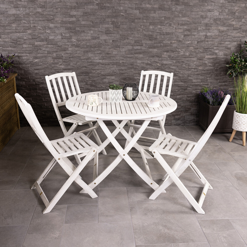 Charles Bentley FSC Acacia White Washed Wooden Outdoor Garden Patio Dining Set - Table with 4 Chairs Chair max user weight: 160kg