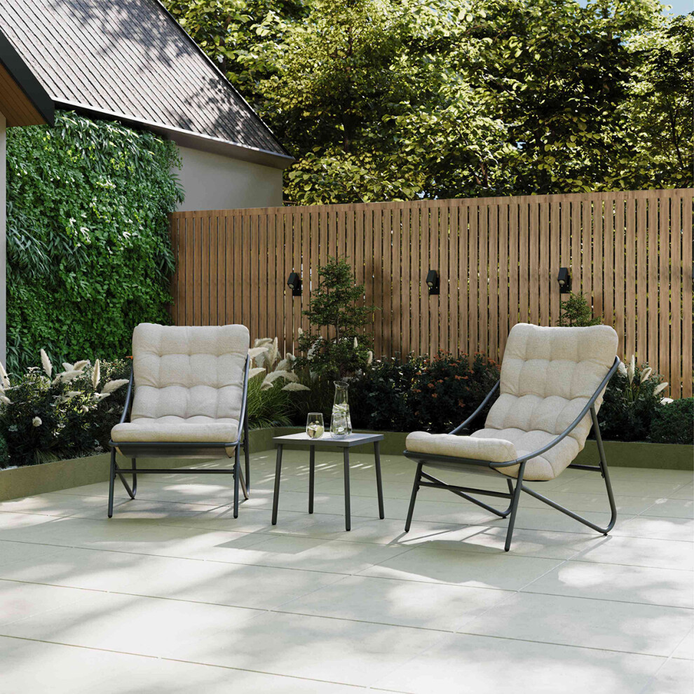 CHARLES BENTLEY Bistro Set, Steel, Comfy, Weather Resistant, UV Protected, Anthracite Frame, Oatmeal coloured Cushions, Deep Filled coloured Cushions,