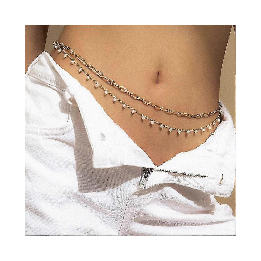 Pearl Layered Belly Body Chain Gold Body Chains Tassel Waist Chain Beach Bikini Body Jewelry Accessories for Women and Girls