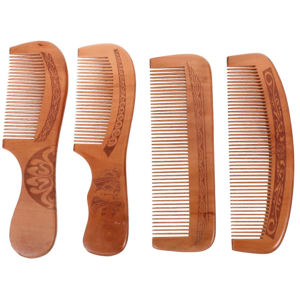 Unisex Peach (As Show, One Size) 4Pcs Wood Massage Comb Fine Teeth Comb Useful Hair Styling Hair Comb