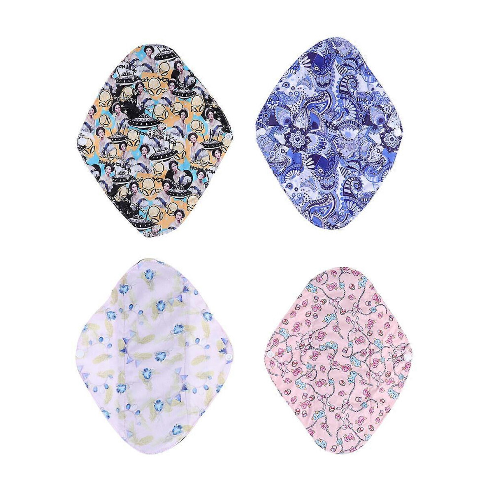 (As show, One size) 4PCS Washable Sanitary Pads Bamboo Charcoal Sanitary Napkins Reusable Menstrual Pads Female Nursing Mat L