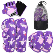 (As show, One size) MOVTOTOP Protective Gear Set Kids Sports Protective Gears Knee Pads Elbow Pads Gloves for Cycling Skateboarding Size S/M (Rabbit Pattern)