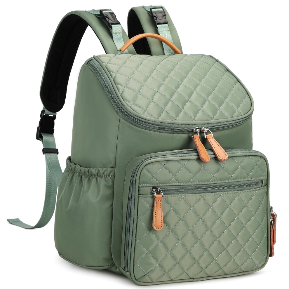 (Green) Large Capacity Diaper Bag With Stroller Buckle, Water-Resistant Travel Backpack With Insulated Pockets Green