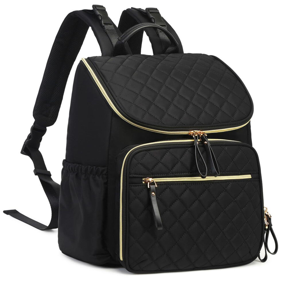 (blackgolden) Large Capacity Diaper Bag with Stroller Buckle, Water-Resistant Travel Backpack with Insulated Pockets