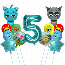 (5, AS PICTURE) 13pcs Sprunki Tiffany Blue Cartoon Foil Balloons - Colorful Rhythm Box Theme for Birthday, Baby Shower Parties