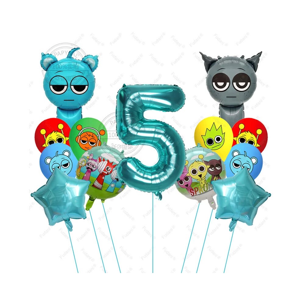 (5, AS PICTURE) 13pcs Sprunki Tiffany Blue Cartoon Foil Balloons - Colorful Rhythm Box Theme for Birthday, Baby Shower Parties