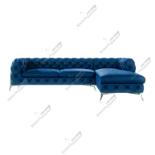 (Royal Blue, Right Hand Chaise) SnoozeOnline Velvet Chaise Lounge Chaise Chesterfield 3 Seat Corner Settee Sofa For Living Room