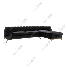 (Black, Right Hand Chaise) SnoozeOnline Velvet Chaise Lounge Chaise Chesterfield 3 Seat Corner Settee Sofa For Living Room