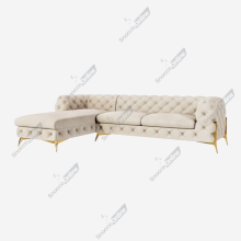 (Cream, Left Hand Chaise) SnoozeOnline Velvet Chaise Lounge Chaise Chesterfield 3 Seat Corner Settee Sofa For Living Room