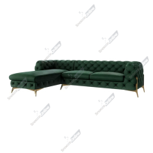 (Green, Left Hand Chaise) SnoozeOnline Velvet Chaise Lounge Chaise Chesterfield 3 Seat Corner Settee Sofa For Living Room