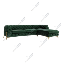 (Green, Right Hand Chaise) SnoozeOnline Velvet Chaise Lounge Chaise Chesterfield 3 Seat Corner Settee Sofa For Living Room