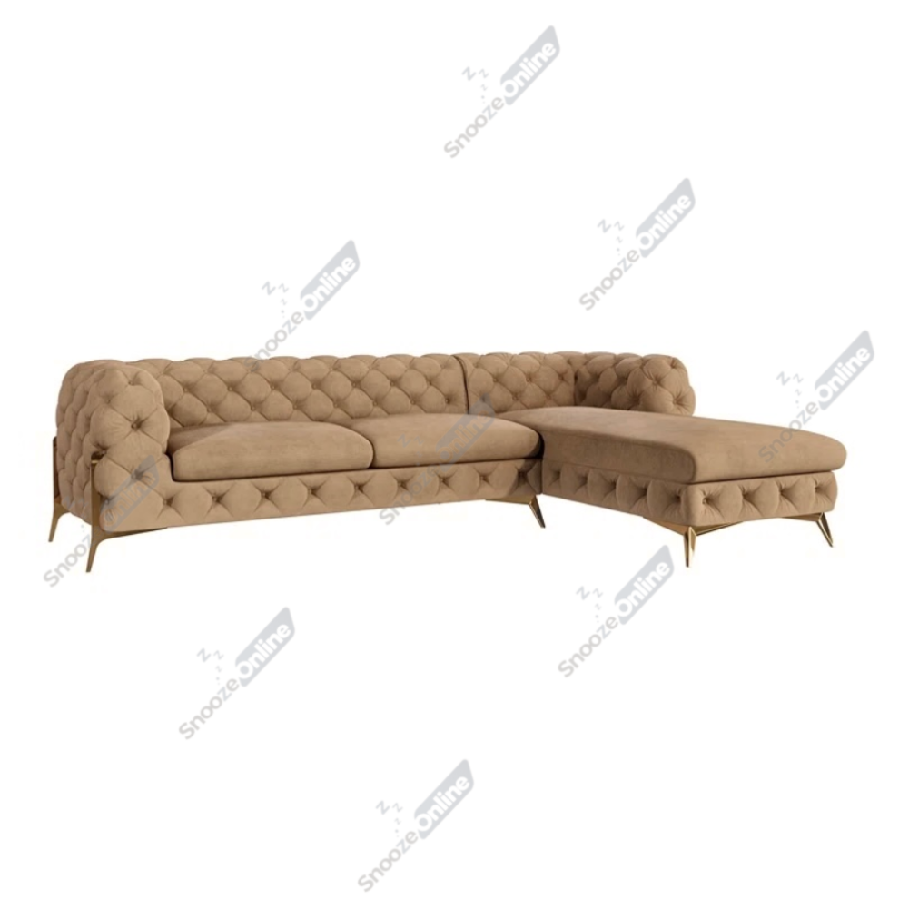 (Mink, Right Hand Chaise) SnoozeOnline Velvet Chaise Lounge Chaise Chesterfield 3 Seat Corner Settee Sofa For Living Room-image-OPC-PGZ7PFJ-NEW