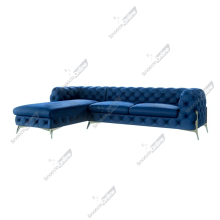 (Royal Blue, Left Hand Chaise) SnoozeOnline Velvet Chaise Lounge Chaise Chesterfield 3 Seat Corner Settee Sofa For Living Room