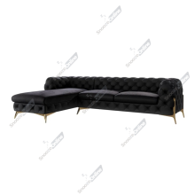 (Black, Left Hand Chaise) SnoozeOnline Velvet Chaise Lounge Chaise Chesterfield 3 Seat Corner Settee Sofa For Living Room