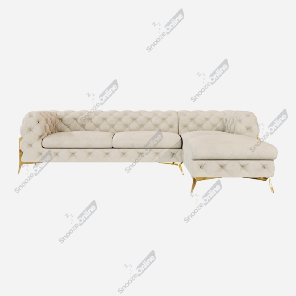 (Cream, Fabric Swatch) SnoozeOnline Velvet Chaise Lounge Chaise Chesterfield 3 Seat Corner Settee Sofa For Living Room