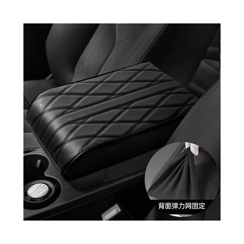 (Noir) Tapis d'accoudoir de voiture en cuir PU brodé Wave, coussin de protection pour accoudoir central