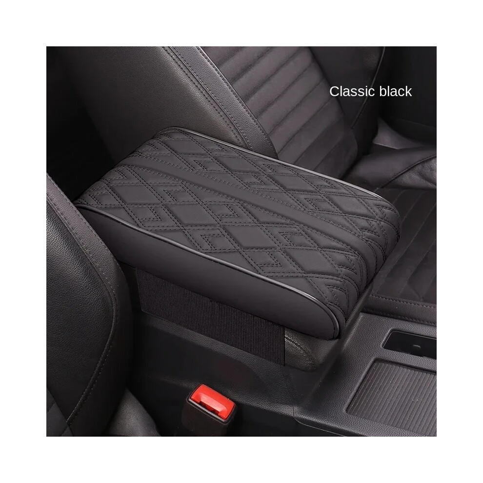 (Accoudoir noir) Tapis d'accoudoir de voiture en cuir PU brodé de vagues Coussin de protection d'accoudoir