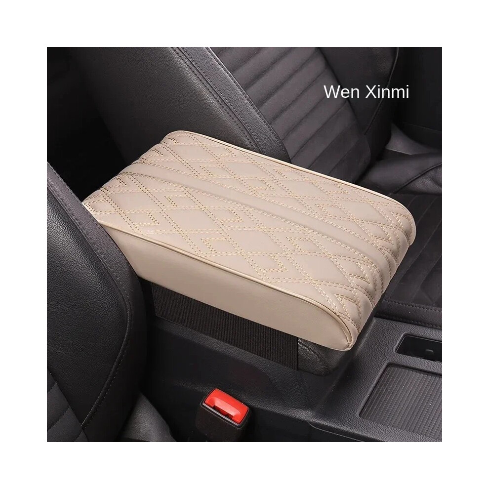 (Crème d'accoudoir) Tapis d'accoudoir de voiture en cuir PU brodé de vagues Coussin de protection d'accoudoir