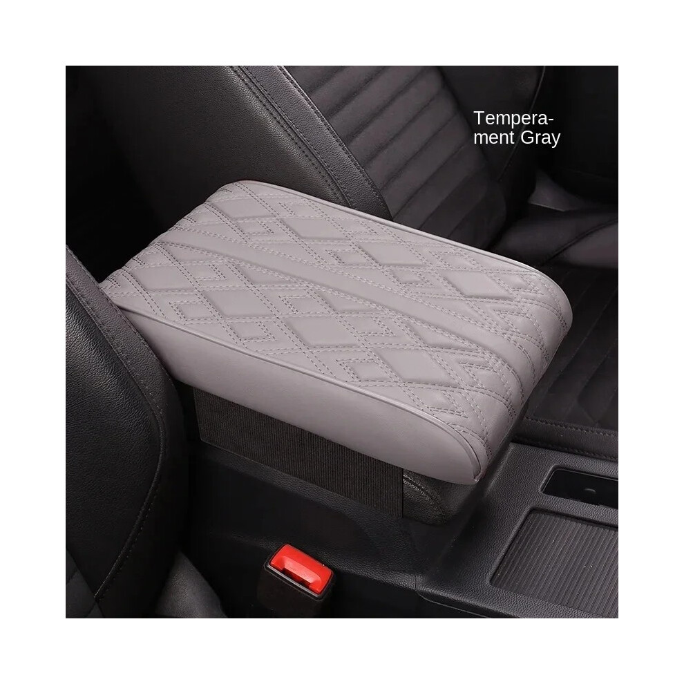 (Coussin d'accoudoir gris) Tapis d'accoudoir de voiture en cuir PU brodé de vagues Coussin de protection