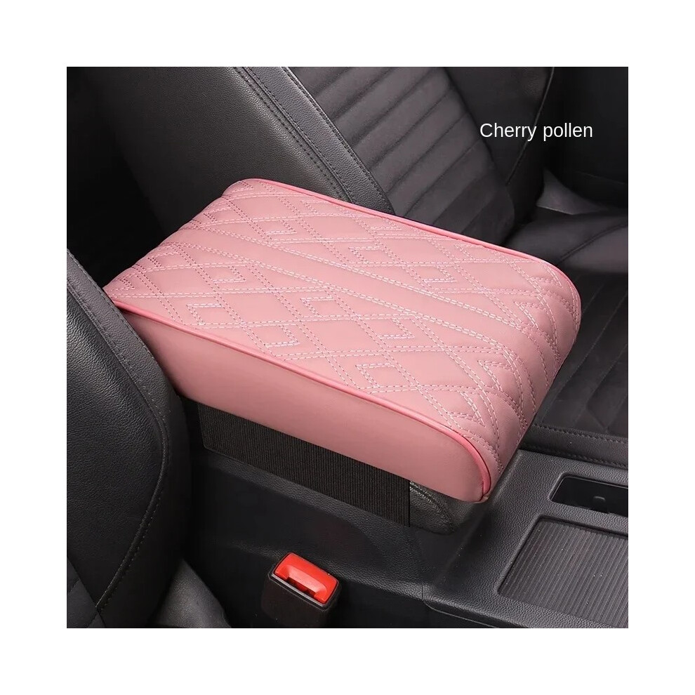 (Coussin d'accoudoir rose) Tapis d'accoudoir de voiture en cuir PU brodé de vagues Coussin de protection